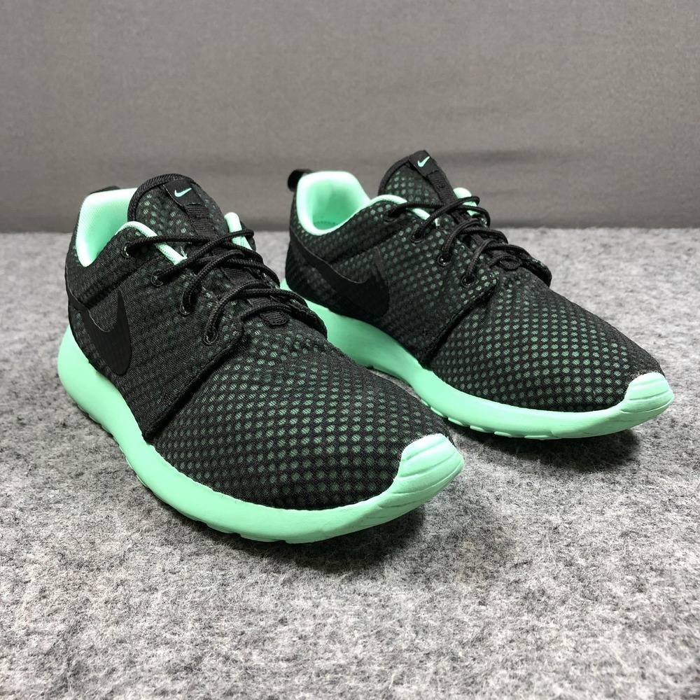 Nike Roshe Run Shoes Mens Size 8.5 Black Green Mesh Running Sneakers 525234-004